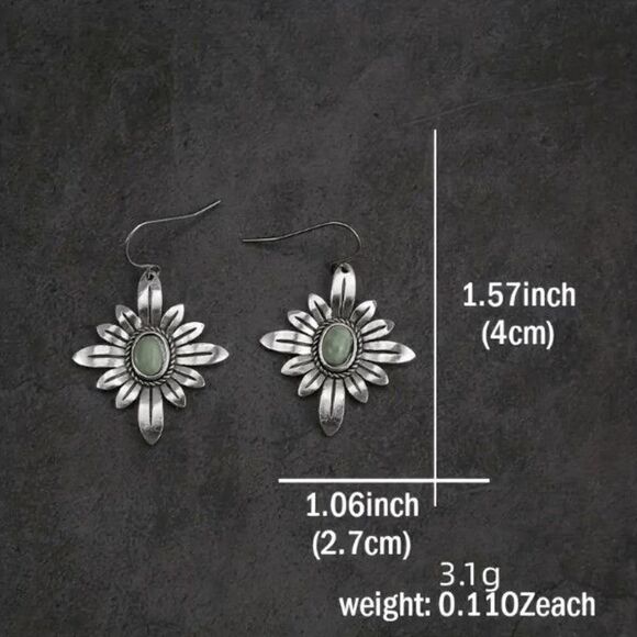 Silver Turquoise Flower Dangle Earrings - Picture 4 of 5